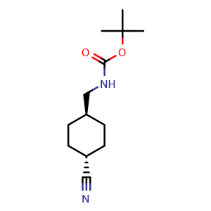 Chemical structure of trans-4-[(Boc-amino)methyl]cyclohexanecarbonitrile , CAS 473923-79-4, AChemBlock AD292408