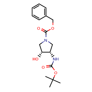Chemical structure of Cis-Benzyl 3-((tert-butoxycarbonyl)amino)-4-hydroxypyrrolidine-1-carboxylate , CAS 872717-69-6, AChemBlock AD292417