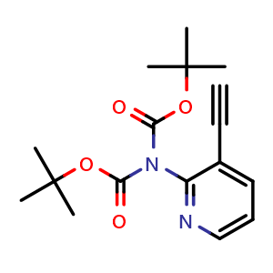 Chemical structure of Di-tert-Butyl (3-ethinyl pyridin-2-yl)imidodicarbonate , CAS 1075734-32-5, AChemBlock AD292418