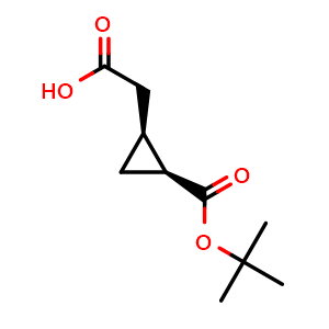 Chemical structure of 2-[cis-2-(tert-Butoxycarbonyl)cyclopropyl]acetic acid , CAS 161956-04-3, AChemBlock AD292419