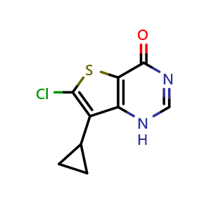 Chemical structure of 6-Chloro-7-cyclopropyl-1H,4H-thieno[3,2-d]pyrimidin-4-one , CAS 1365062-53-8, AChemBlock AD292437