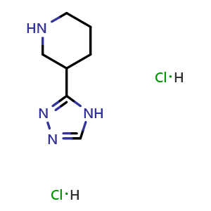 Chemical structure of 3-(4H-1,2,4-Triazol-3-yl)piperidine dihydrochloride , CAS 1609409-13-3, AChemBlock AD292439