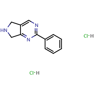 Chemical structure of 2-Phenyl-6,7-dihydro-5H-pyrrolo[3,4-d]pyrimidine dihydrochloride , CAS 1380571-58-3, AChemBlock AD292443