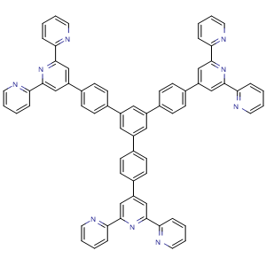 Chemical structure of 4',4''''-(5'-(4-([2,2':6',2''-Terpyridin]-4'-yl)phenyl)-[1,1':3',1''-terphenyl]-4,4''-diyl)di-2,2':6',2''-terpyridine , CAS 1185464-11-2, AChemBlock AD292448