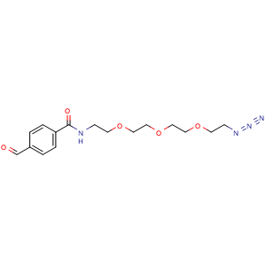 Chemical structure of Ald-Ph-amido-C2-PEG3-azide , CAS 1807540-88-0, AChemBlock AD292465