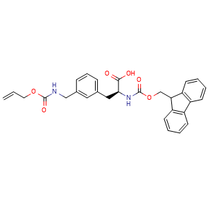 Chemical structure of (S)-2-((((9H-fluoren-9-yl)methoxy)carbonyl)amino)-3-(3-((((allyloxy)carbonyl)amino)methyl)phenyl)propanoic acid , CAS 2973754-40-2, AChemBlock AD292469
