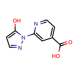 Chemical structure of 2-(5-Hydroxy-1H-pyrazol-1-yl)isonicotinic acid , CAS 1613409-97-4, AChemBlock AD292475