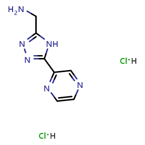 Chemical structure of [5-(Pyrazin-2-yl)-4H-1,2,4-triazol-3-yl]methanamine dihydrochloride , CAS 1332531-61-9, AChemBlock AD292476