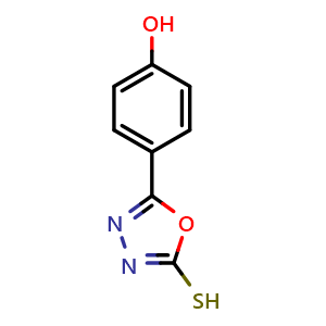 Chemical structure of 4-(5-Mercapto-1,3,4-oxadiazol-2-yl)phenol , CAS 69829-90-9, AChemBlock AD292494