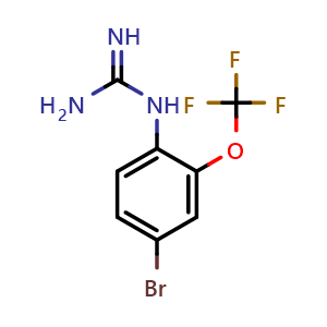 Chemical structure of 1-[4-Bromo-2-(trifluoromethoxy)phenyl]guanidine , CAS 1263208-46-3, AChemBlock AD292499
