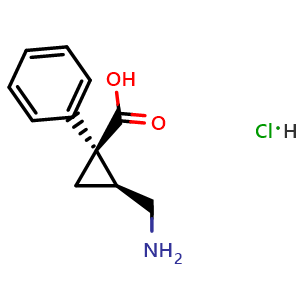 Chemical structure of rel-(1R,2S)-2-(Aminomethyl)-1-phenylcyclopropanecarboxylic acid hydrochloride , CAS 105310-28-9, AChemBlock AD292506