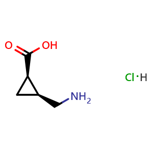 Chemical structure of cis-2-(Aminomethyl)cyclopropanecarboxylic acid hydrochloride , CAS 3063928-73-1, AChemBlock AD292507