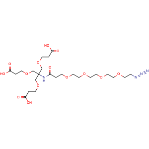 Chemical structure of Azido-PEG4-amido-tri-(carboxyethoxymethyl)-methane , CAS 1398044-51-3, AChemBlock AD292517