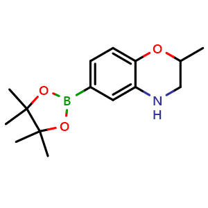 Chemical structure of 2-Methyl-6-(4,4,5,5-tetramethyl-1,3,2-dioxaborolan-2-yl)-3,4-dihydro-2H-benzo[b][1,4]oxazine , CAS 1629585-32-5, AChemBlock AD292533