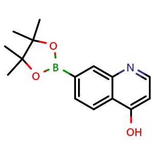 Chemical structure of 7-(4,4,5,5-Tetramethyl-1,3,2-dioxaborolan-2-yl)quinolin-4-ol , CAS 1351477-69-4, AChemBlock AD292536