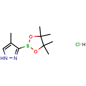 Chemical structure of 4-Methyl-3-(4,4,5,5-tetramethyl-1,3,2-dioxaborolan-2-yl)-1H-pyrazole hydrochloride , CAS 2345598-03-8, AChemBlock AD292540