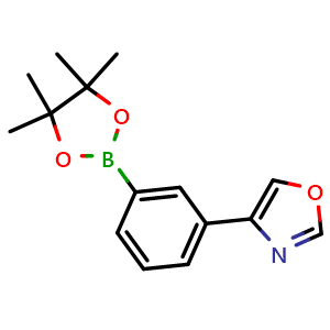 Chemical structure of 4-(3-(4,4,5,5-Tetramethyl-1,3,2-dioxaborolan-2-yl)phenyl)oxazole , CAS 945226-59-5, AChemBlock AD292541