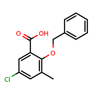 Chemical structure of 2-(benzyloxy)-5-chloro-3-methylbenzoic acid , CAS 2921724-69-6, AChemBlock AD292569