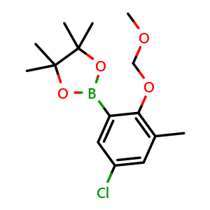 Chemical structure of 2-(5-chloro-2-(methoxymethoxy)-3-methylphenyl)-4,4,5,5-tetramethyl-1,3,2-dioxaborolane , CAS 3031425-09-6, AChemBlock AD292570