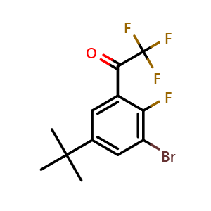 Chemical structure of 1-(3-bromo-5-(tert-butyl)-2-fluorophenyl)-2,2,2-trifluoroethanone , CAS 2921852-00-6, AChemBlock AD292576