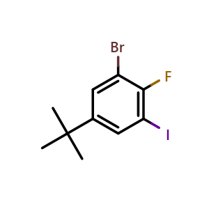 Chemical structure of 1-bromo-5-(tert-butyl)-2-fluoro-3-iodobenzene , CAS 2921797-75-1, AChemBlock AD292577