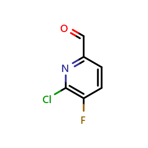 Chemical structure of 6-chloro-5-fluoropicolinaldehyde , CAS 1211531-38-2, AChemBlock AD292590