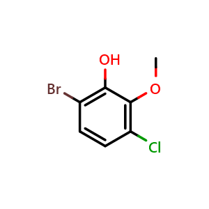 Chemical structure of 6-bromo-3-chloro-2-methoxyphenol , CAS 1785582-76-4, AChemBlock AD292591