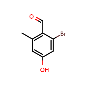 Chemical structure of 2-bromo-4-hydroxy-6-methylbenzaldehyde , CAS 2090857-33-1, AChemBlock AD292595
