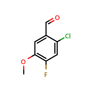 Chemical structure of 2-Chloro-4-fluoro-5-methoxybenzaldehyde , CAS 177034-23-0, AChemBlock AD292609