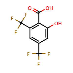 Chemical structure of 2-Hydroxy-4,6-di(trifluoromethyl)benzoic acid , CAS 180134-16-1, AChemBlock AD292616