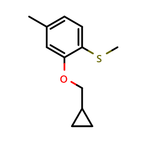 Chemical structure of (2-(cyclopropylmethoxy)-4-methylphenyl)(methyl)sulfane , CAS 2921834-02-6, AChemBlock AD292619