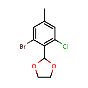 Chemical structure of 2-(2-Bromo-6-chloro-4-methylphenyl)-1,3-dioxolane , CAS 2918888-89-6, AChemBlock AD292622