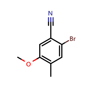 Chemical structure of 2-bromo-5-methoxy-4-methylbenzonitrile , CAS 1891930-37-2, AChemBlock AD292630