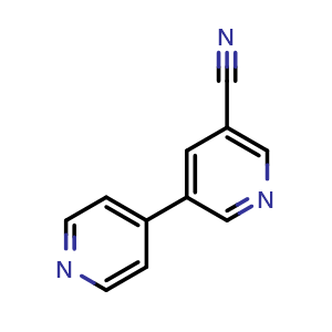 Chemical structure of [3,4'-Bipyridine]-5-carbonitrile , CAS 91618-20-1, AChemBlock AD292636
