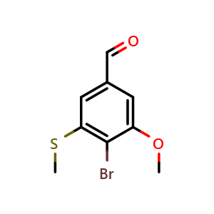 Chemical structure of 4-bromo-3-methoxy-5-(methylthio)benzaldehyde , CAS 2921905-18-0, AChemBlock AD292639