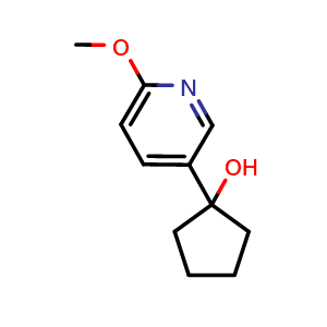 Chemical structure of 1-(6-methoxypyridin-3-yl)cyclopentanol , CAS 2007638-42-6, AChemBlock AD292642