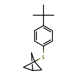 Chemical structure of bicyclo[1.1.1]pentan-1-yl(4-(tert-butyl)phenyl)sulfane , CAS 2170402-31-8, AChemBlock AD292647