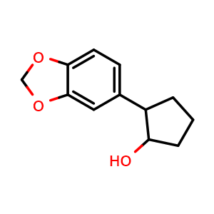 Chemical structure of 2-(benzo[d][1,3]dioxol-5-yl)cyclopentanol , CAS 1824608-03-8, AChemBlock AD292677