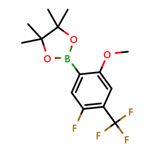 Chemical structure of 2-(5-fluoro-2-methoxy-4-(trifluoromethyl)phenyl)-4,4,5,5-tetramethyl-1,3,2-dioxaborolane , CAS 2311855-36-2, AChemBlock AD292682