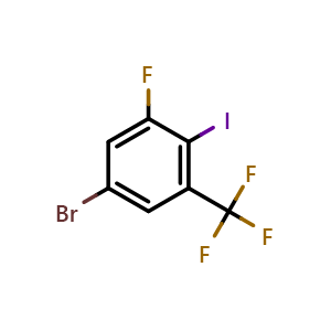 Chemical structure of 5-bromo-1-fluoro-2-iodo-3-(trifluoromethyl)benzene , CAS 2385351-70-0, AChemBlock AD292700