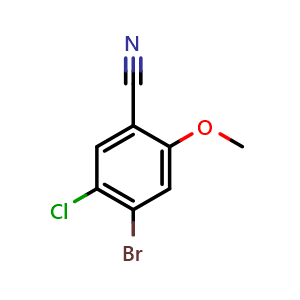 Chemical structure of 4-bromo-5-chloro-2-methoxybenzonitrile , CAS 1239748-74-3, AChemBlock AD292702