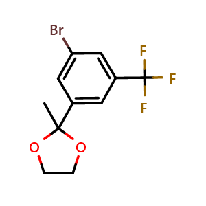Chemical structure of 2-(3-Bromo-5-(trifluoromethyl)phenyl)-2-methyl-1,3-dioxolane , CAS 2918845-29-9, AChemBlock AD292721