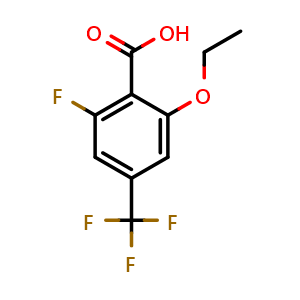 Chemical structure of 2-ethoxy-6-fluoro-4-(trifluoromethyl)benzoic acid , CAS 2702917-13-1, AChemBlock AD292727