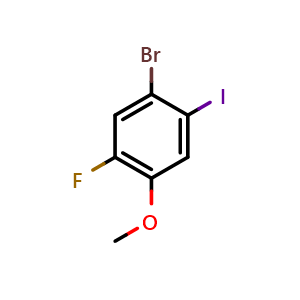 Chemical structure of 1-Bromo-5-fluoro-2-iodo-4-methoxybenzene , CAS 1823954-27-3, AChemBlock AD292729