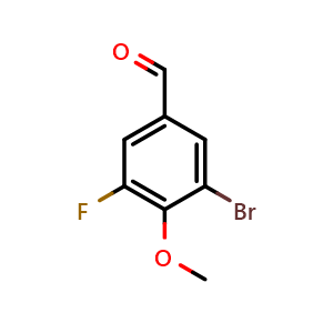 Chemical structure of 3-Bromo-5-fluoro-4-methoxybenzaldehyde , CAS 185345-47-5, AChemBlock AD292730