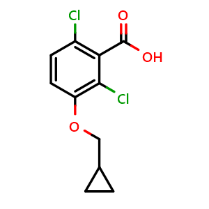 Chemical structure of 2,6-dichloro-3-(cyclopropylmethoxy)benzoic acid , CAS 2921684-60-6, AChemBlock AD292740