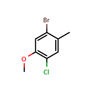 Chemical structure of 1-bromo-4-chloro-5-methoxy-2-methylbenzene , CAS 1208077-43-3, AChemBlock AD292749
