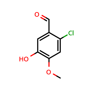Chemical structure of 2-chloro-5-hydroxy-4-methoxybenzaldehyde , CAS 89938-55-6, AChemBlock AD292758