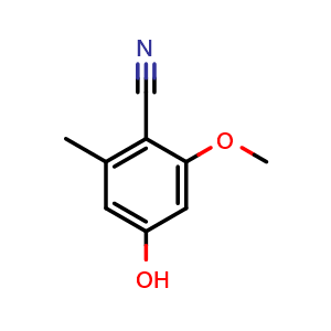 Chemical structure of 4-hydroxy-2-methoxy-6-methylbenzonitrile , CAS 1374575-05-9, AChemBlock AD292768