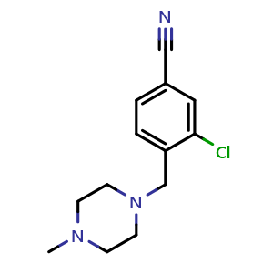 Chemical structure of 3-chloro-4-((4-methylpiperazin-1-yl)methyl)benzonitrile , CAS 346451-20-5, AChemBlock AD292797